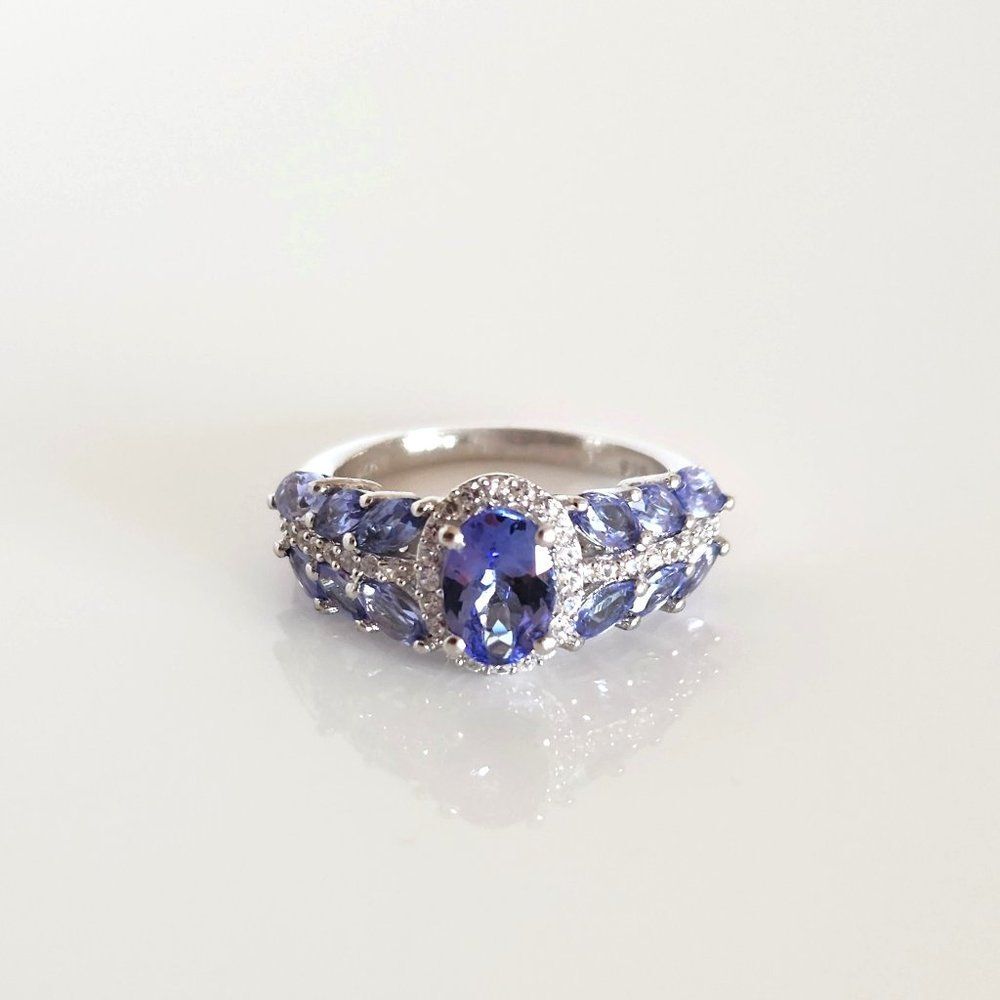 Tanzanite and White Zircon Ring Size 5